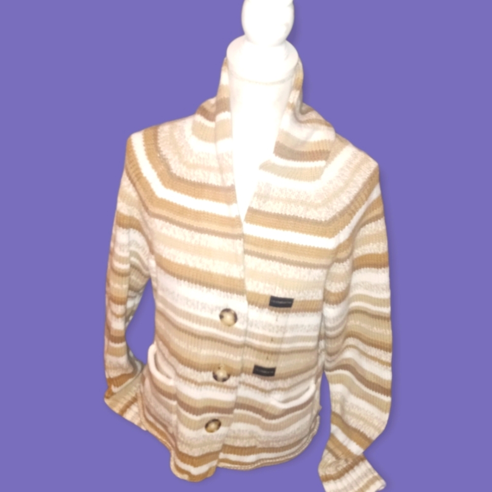 Liz Claiborne Chunky Knit Sweater Large Coastal Cabin Travel Capsule Shawl